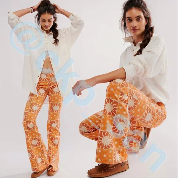 Rare Free People Printed Penny Pull-On Flares Sz 25 - Picture 3 of 15